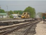 Looking East at the Track Equipment replacing & setting New Concrete Ties